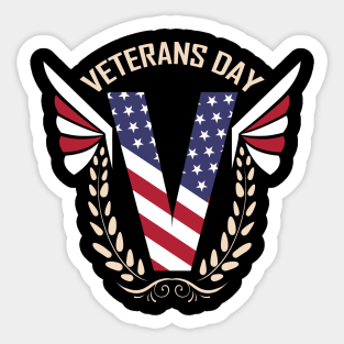 Big V In Us Flag Colors With Oak Leaves For Veterans Day Sticker